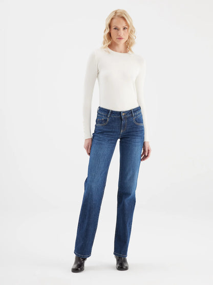Mid Waist Straight Leg Jeans, Dark Blue