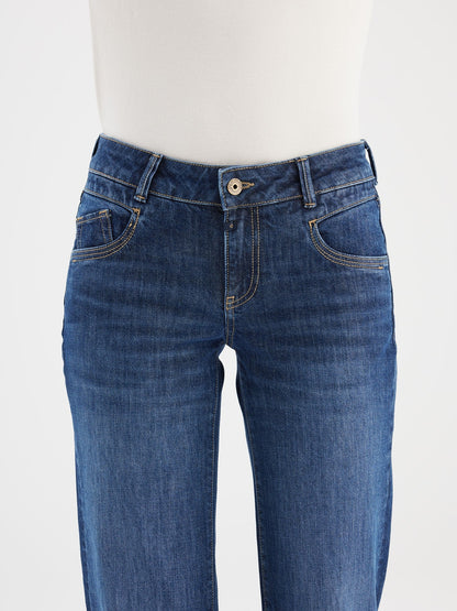 Mid Waist Straight Leg Jeans, Dark Blue