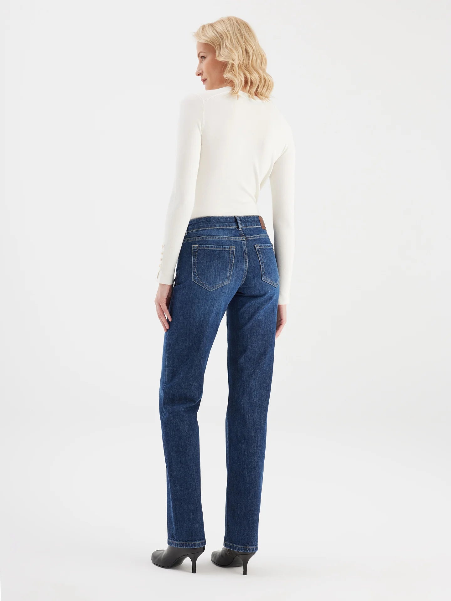 Mid Waist Straight Leg Jeans, Dark Blue