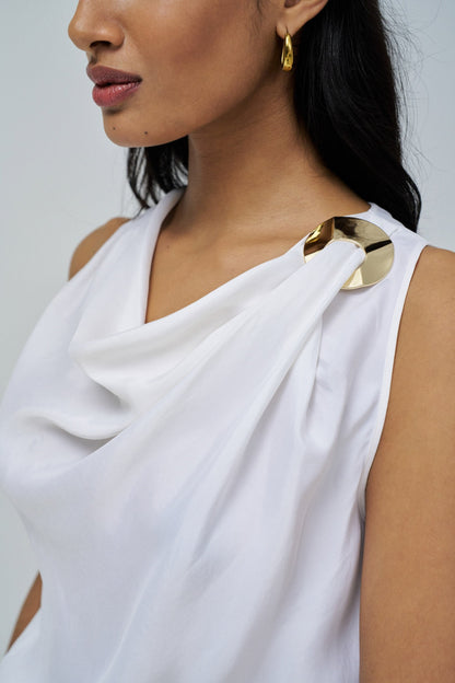 Sleeveless Drape Top with Metal Ring Detail