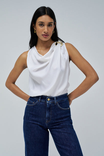 Sleeveless Drape Top with Metal Ring Detail