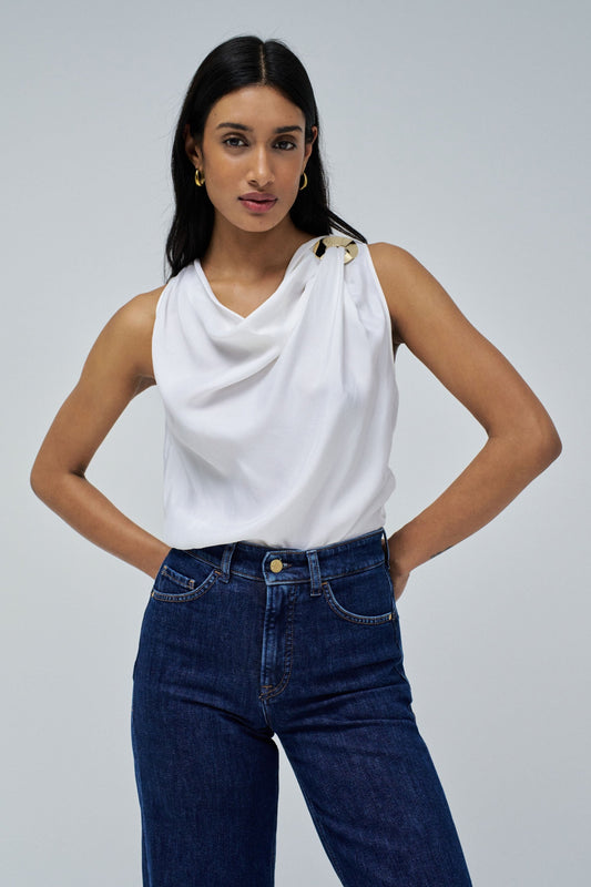Sleeveless Drape Top with Metal Ring Detail