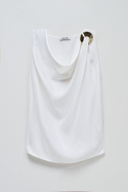 Sleeveless Drape Top with Metal Ring Detail