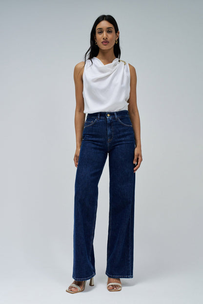Sleeveless Drape Top with Metal Ring Detail