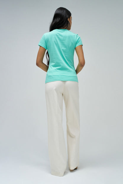 Logo T-Shirt with Beaded Detail, Mint Green