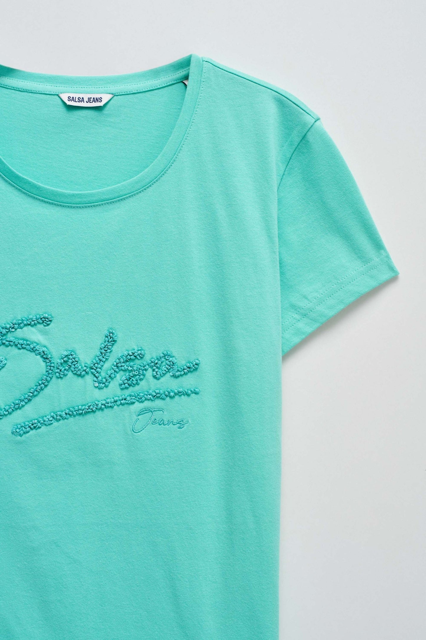 Logo T-Shirt with Beaded Detail, Mint Green