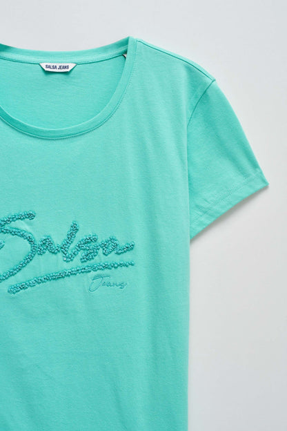 Logo T-Shirt with Beaded Detail, Mint Green