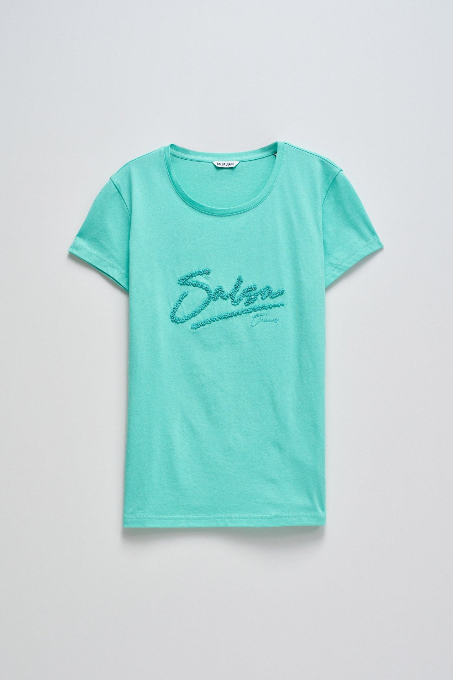 Logo T-Shirt with Beaded Detail, Mint Green