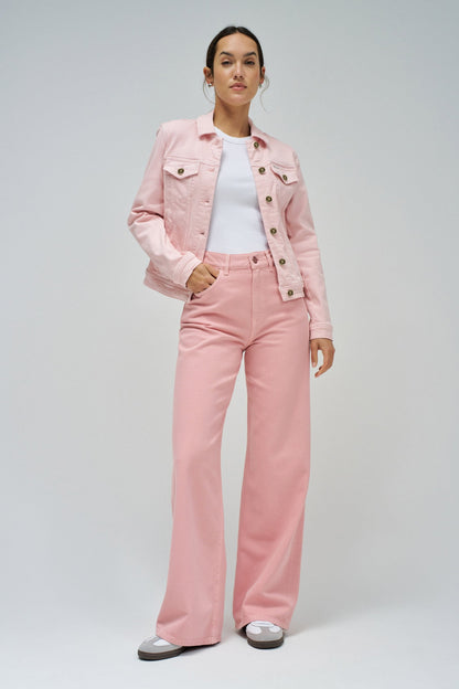 Denim Jacket with Gold Buttons, Light Pink