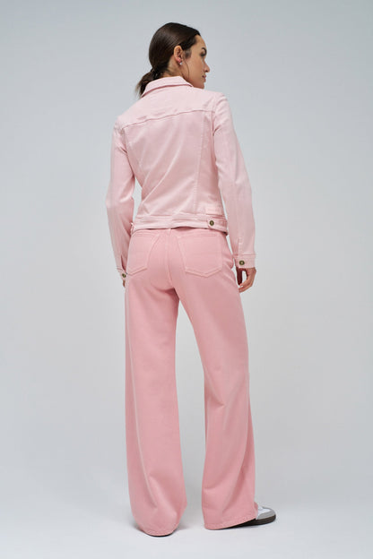 Denim Jacket with Gold Buttons, Light Pink