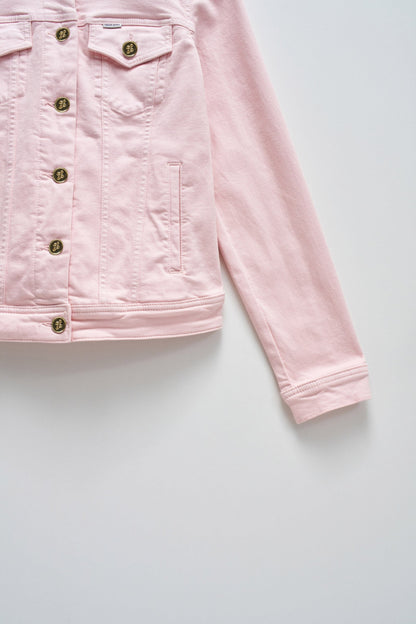 Denim Jacket with Gold Buttons, Light Pink