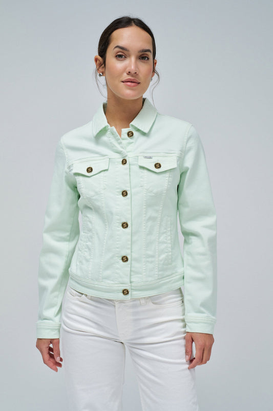 Denim Jacket with Gold Buttons, Lime Green
