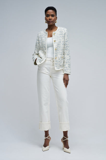 Tweed Jacket with Belt and Gold Buttons