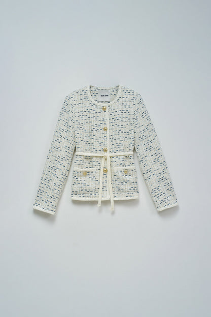 Tweed Jacket with Belt and Gold Buttons
