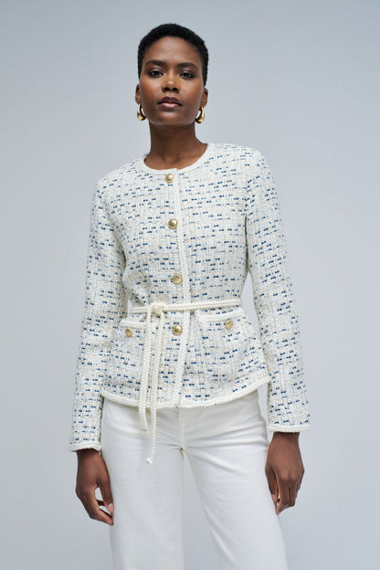 Tweed Jacket with Belt and Gold Buttons