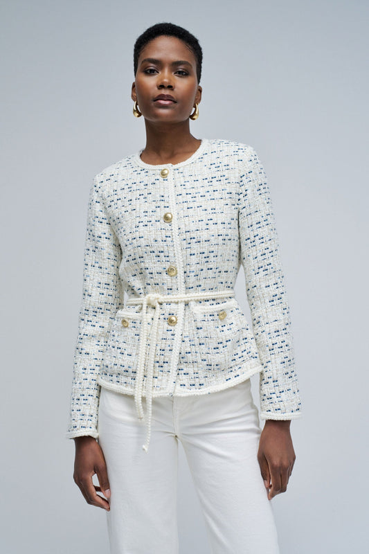 Tweed Jacket with Belt and Gold Buttons