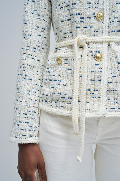 Tweed Jacket with Belt and Gold Buttons
