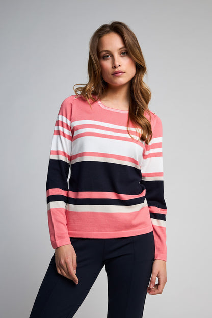 Basic Spring Viscose Stripe, Coral/Navy