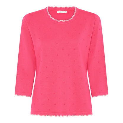 Textured Viscose Knit Top with Scalloped Edges
