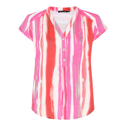 Striped V-Neck Blouse with Button Detail