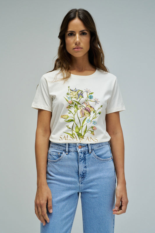 Salsa Jeans Floral Print T-Shirt, White