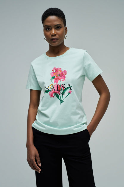 Salsa Jeans Floral Print T-Shirt, Mint