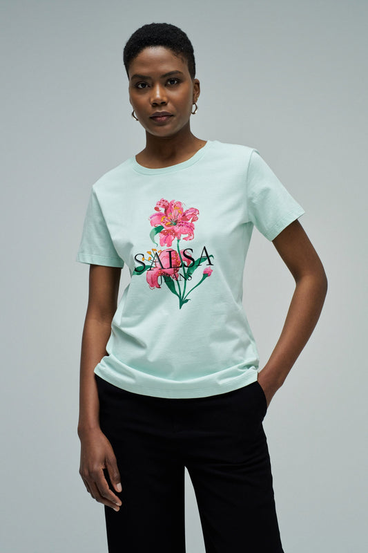 Salsa Jeans Floral Print T-Shirt, Mint