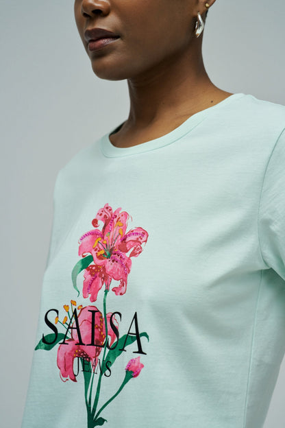 Salsa Jeans Floral Print T-Shirt, Mint