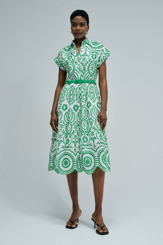Embroidered Midi Shirt Dress