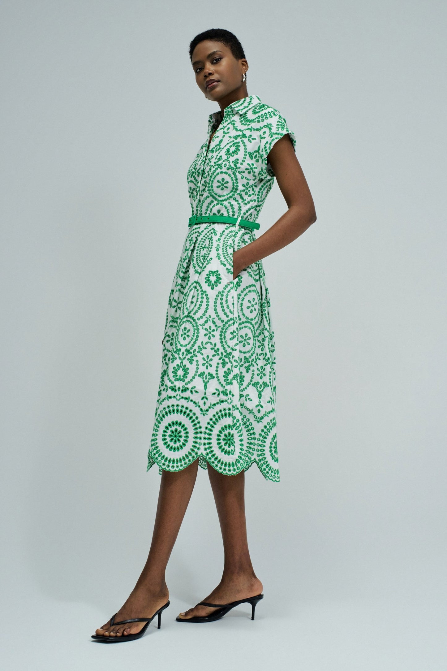 Embroidered Midi Shirt Dress