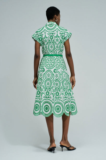 Embroidered Midi Shirt Dress