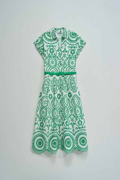 Embroidered Midi Shirt Dress