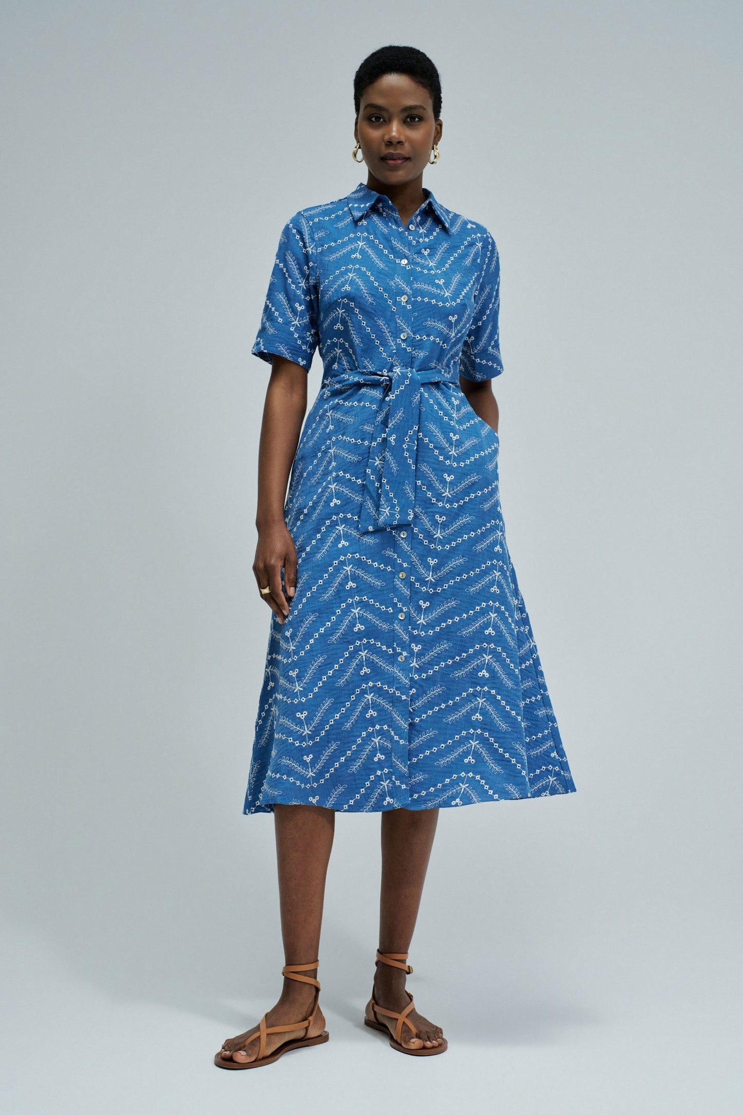 Midi Shirt Dress with Embroidery