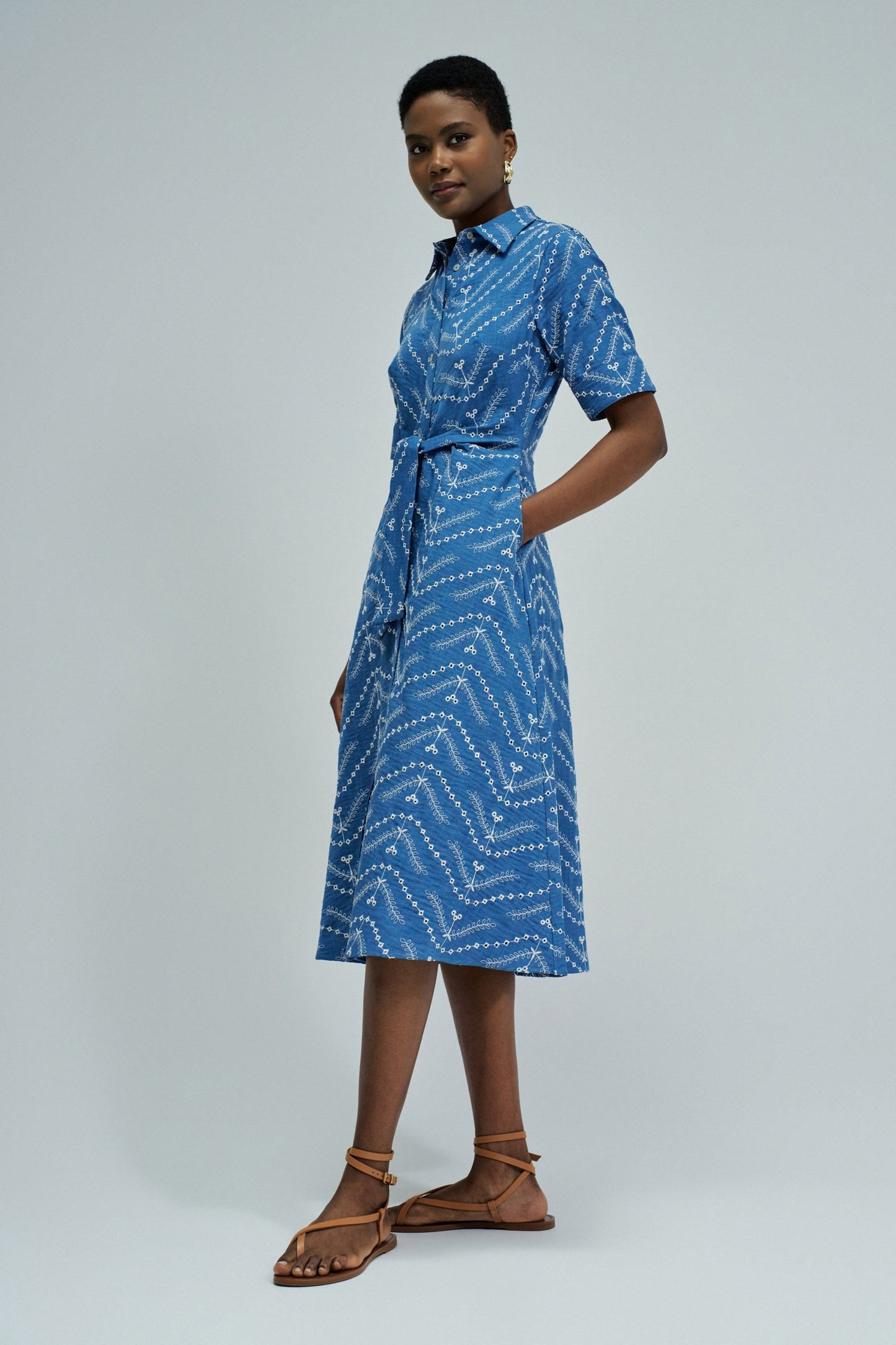 Midi Shirt Dress with Embroidery