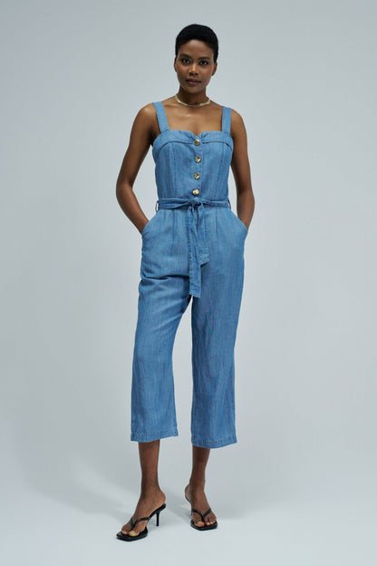 Salsa Jeans Denim Sleeveless Button Front Jumpsuit