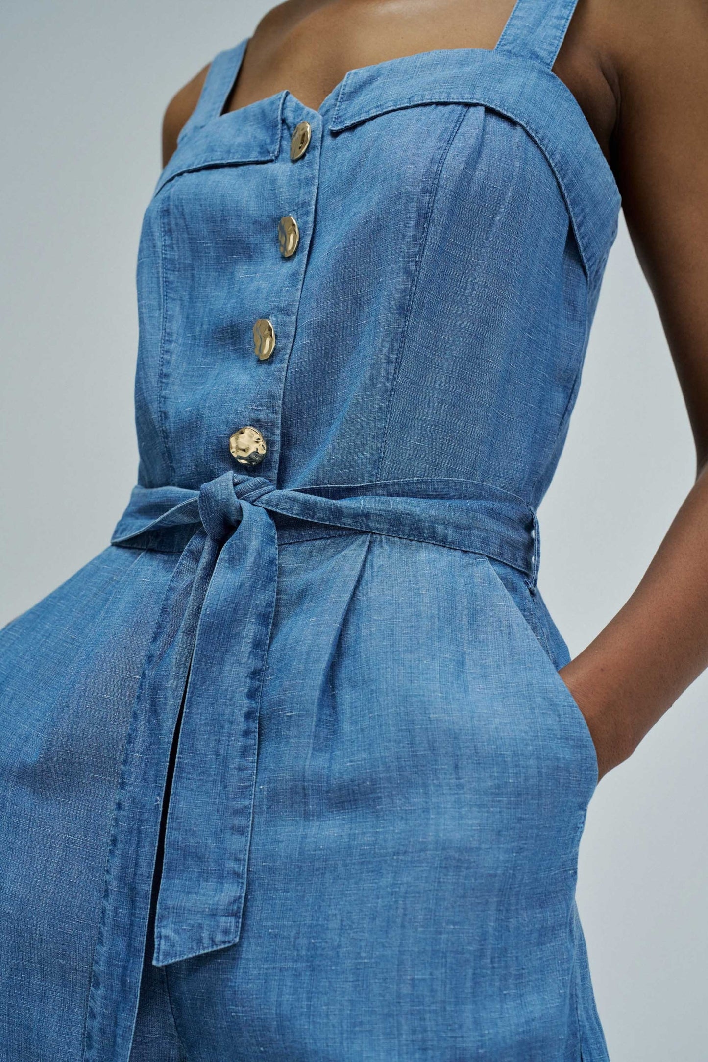 Salsa Jeans Denim Sleeveless Button Front Jumpsuit