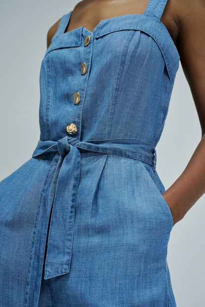 Salsa Jeans Denim Sleeveless Button Front Jumpsuit