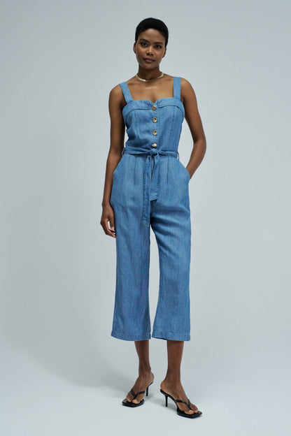 Salsa Jeans Denim Sleeveless Button Front Jumpsuit
