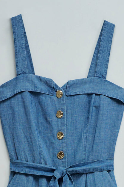 Salsa Jeans Denim Sleeveless Button Front Jumpsuit