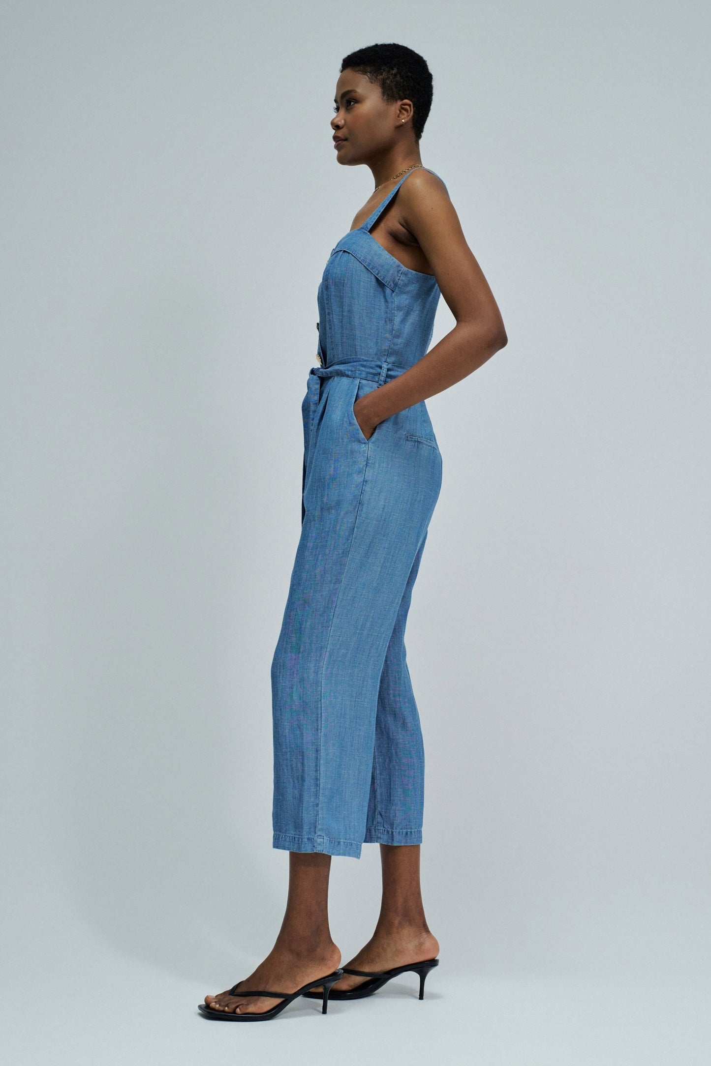 Salsa Jeans Denim Sleeveless Button Front Jumpsuit
