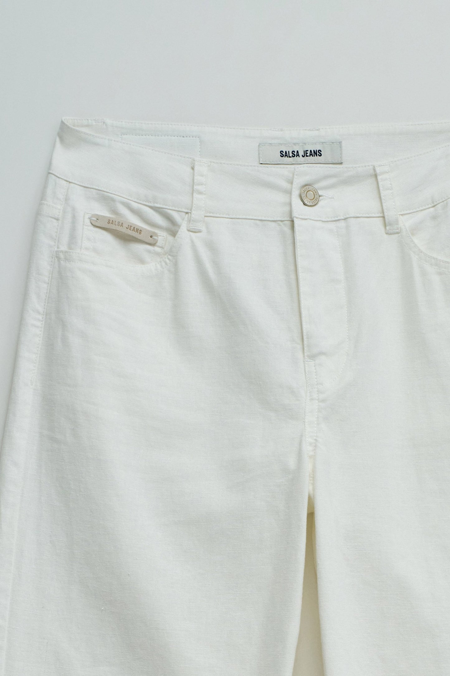 White Straight Leg Linen Blend Trousers
