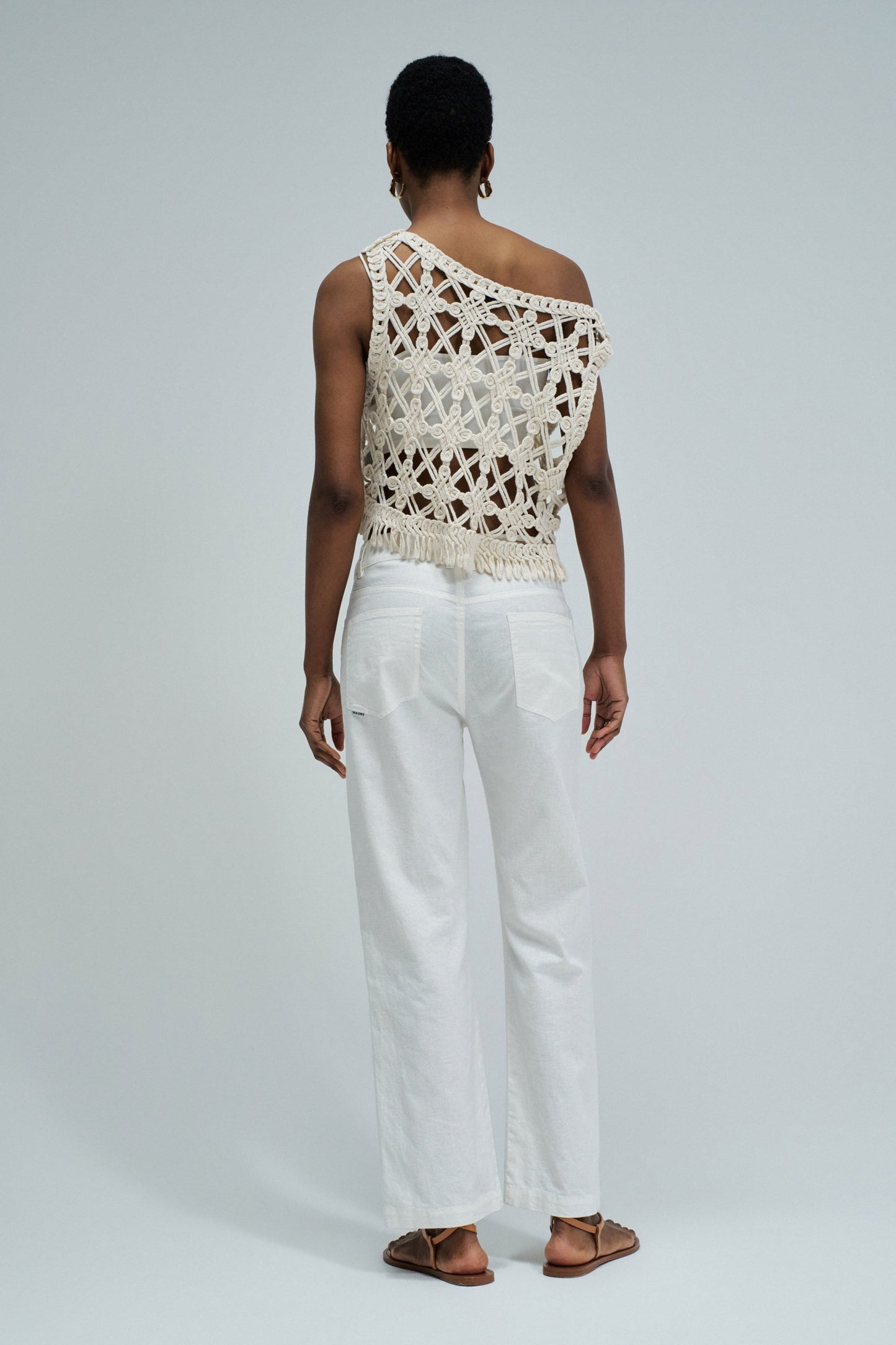 White Straight Leg Linen Blend Trousers