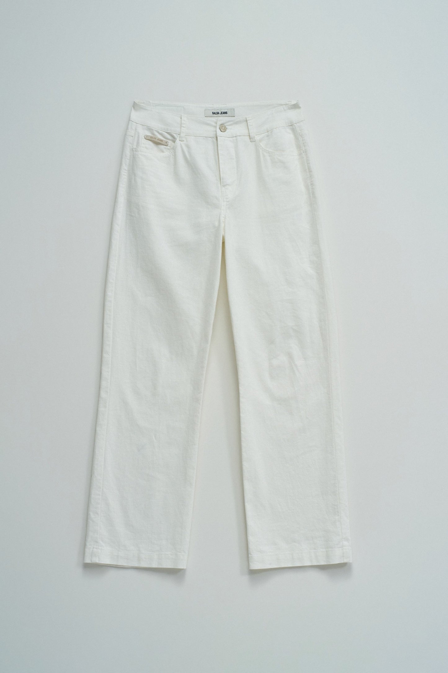 White Straight Leg Linen Blend Trousers