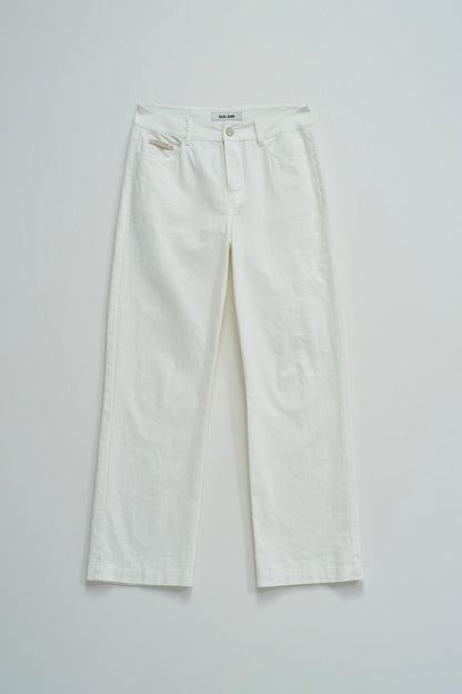 White Straight Leg Linen Blend Trousers
