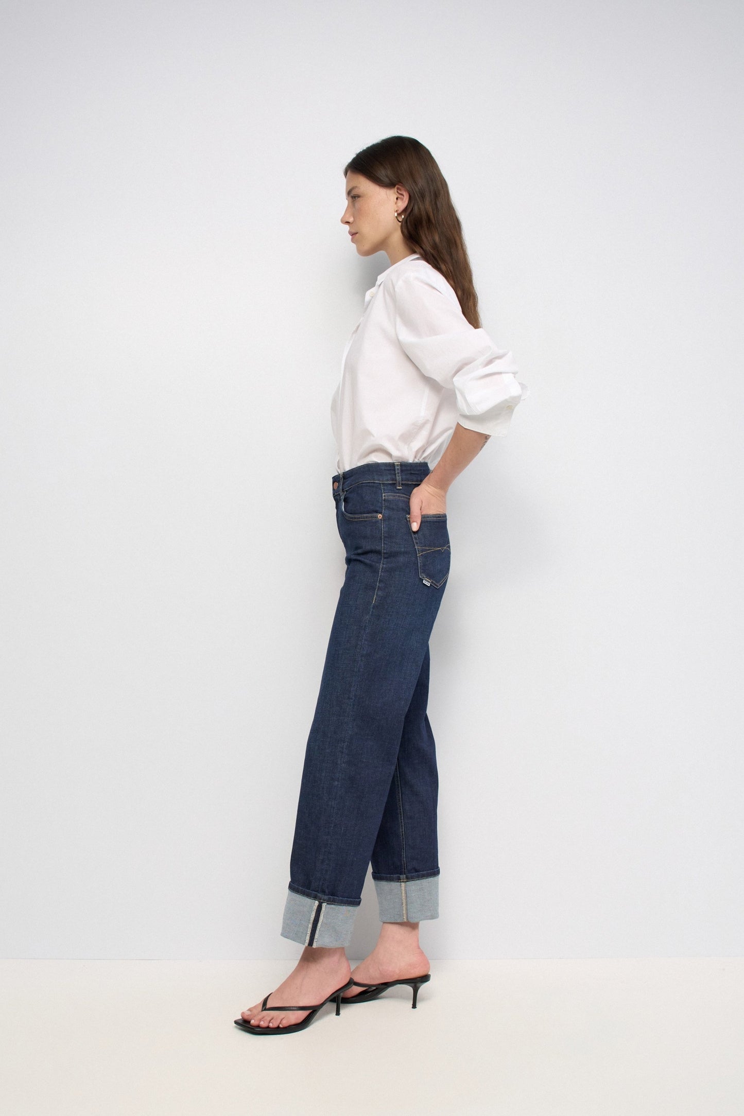 True High Waist Straight Leg Jeans, Dark Blue