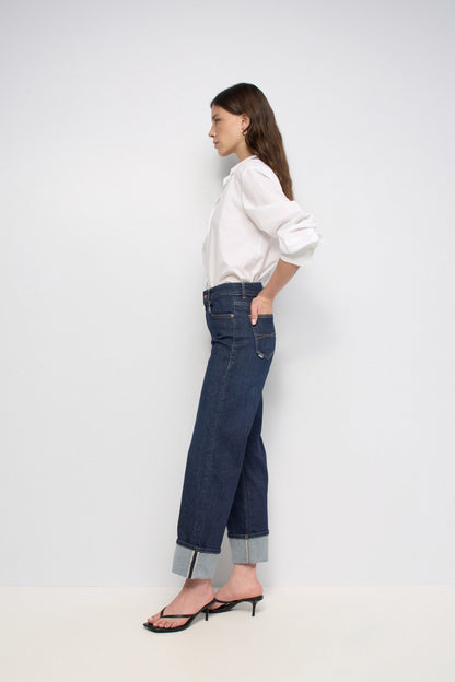 True High Waist Straight Leg Jeans, Dark Blue