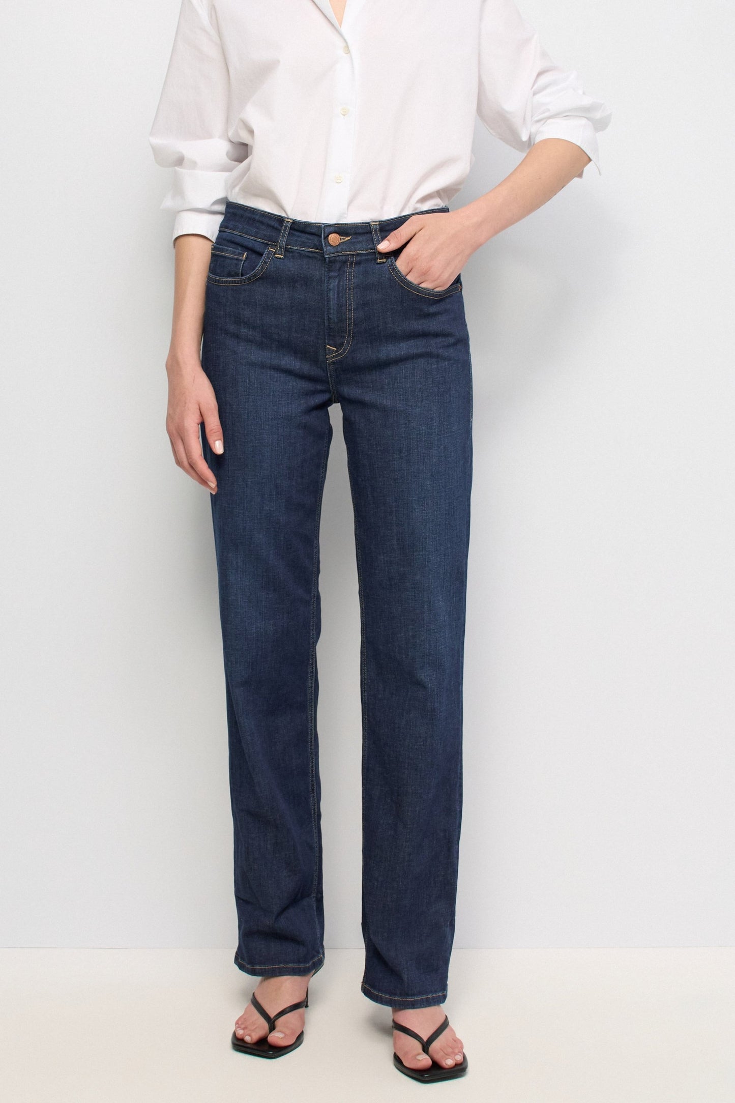 True High Waist Straight Leg Jeans, Dark Blue