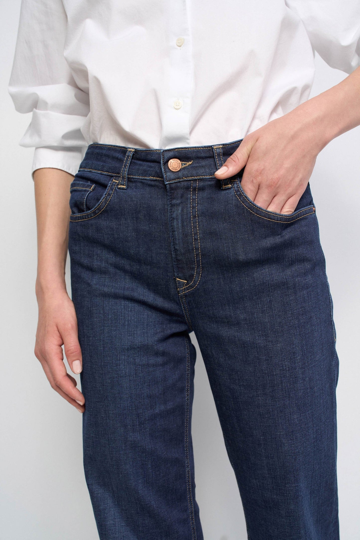 True High Waist Straight Leg Jeans, Dark Blue