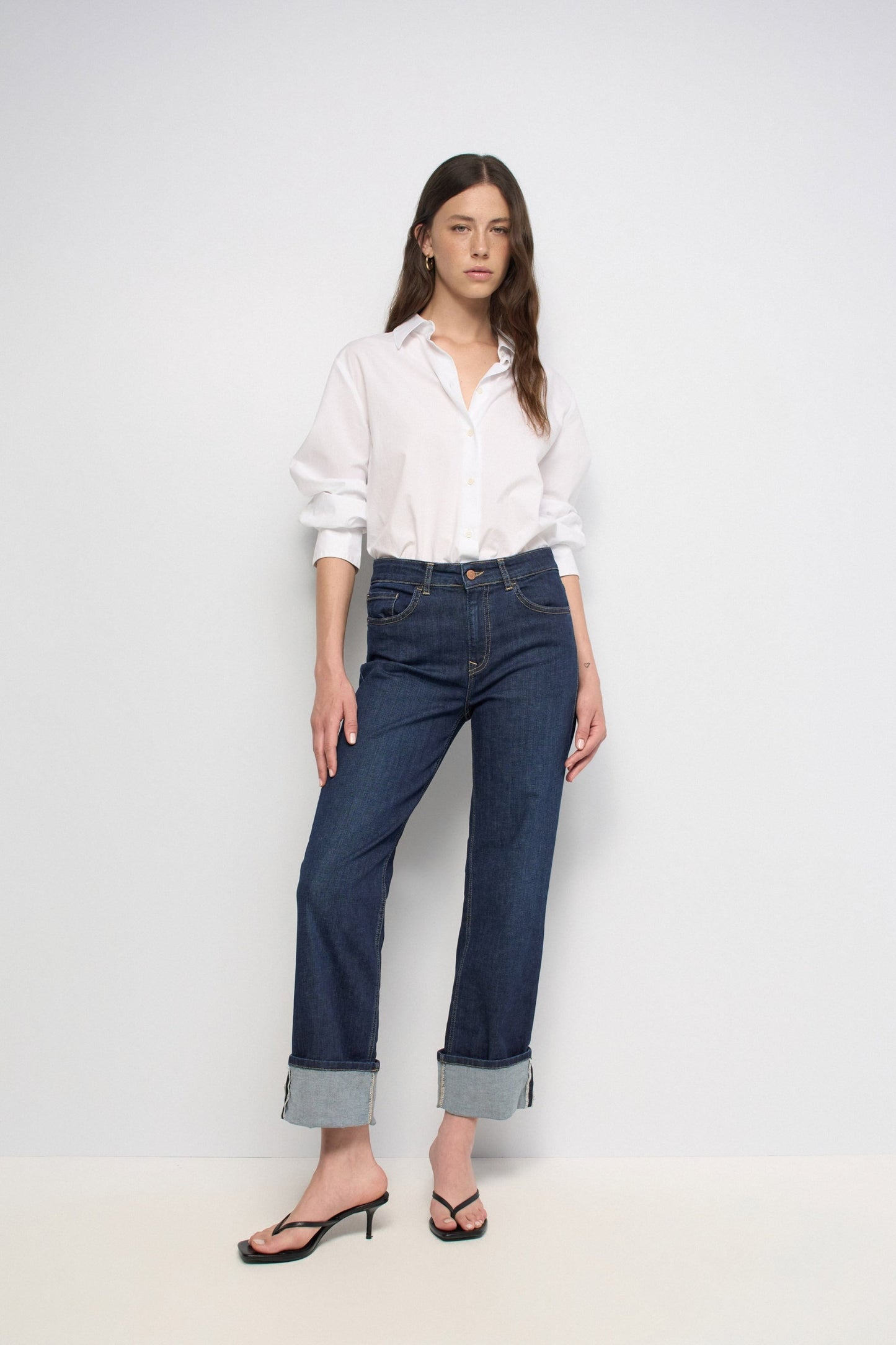 True High Waist Straight Leg Jeans, Dark Blue