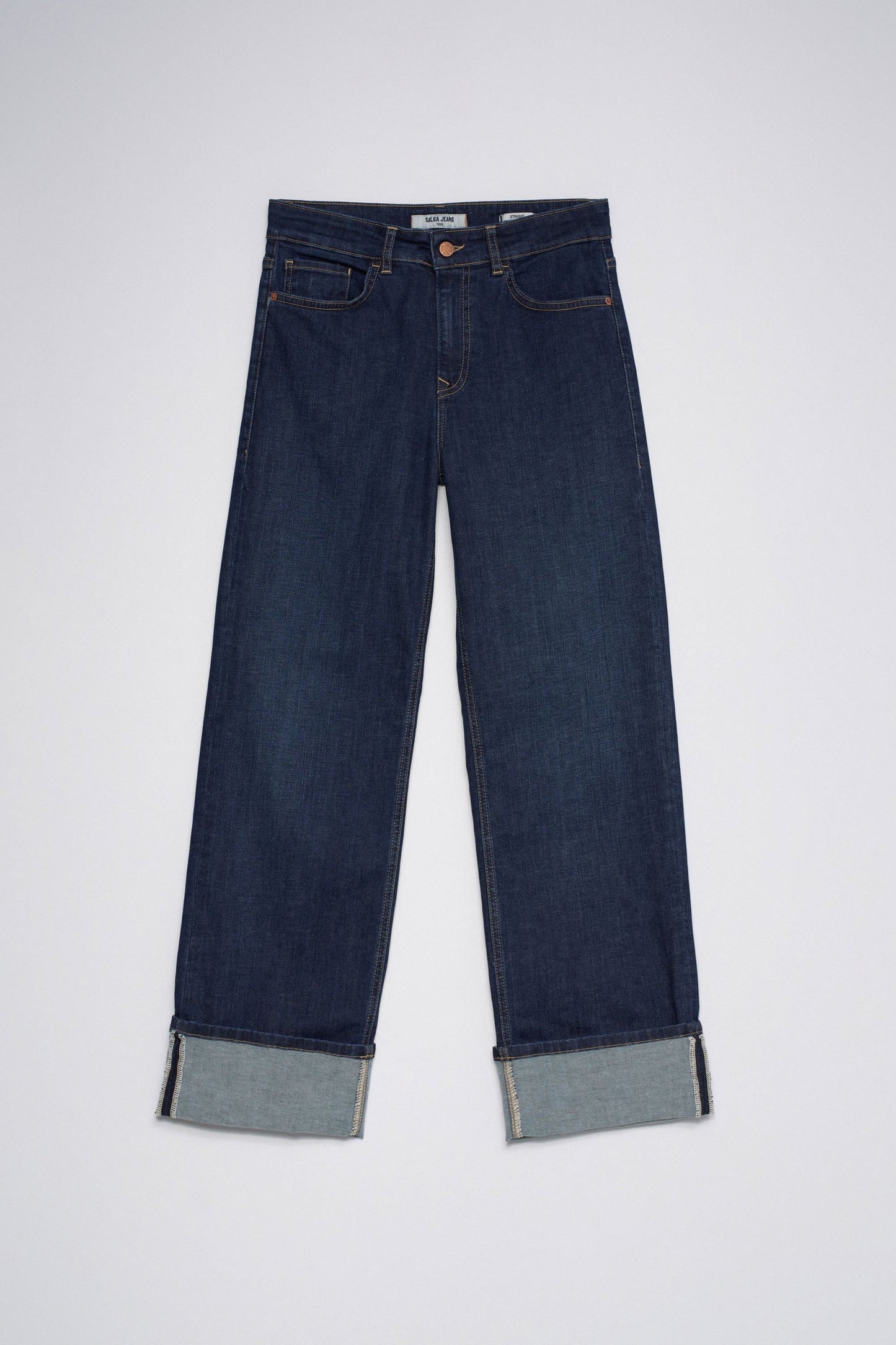 True High Waist Straight Leg Jeans, Dark Blue